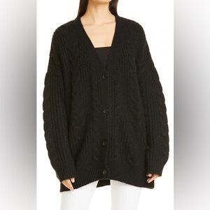 Jenni Kayne Wool & Alpaca Cocoon Cardigan Sweater Black Cable Knit XXL